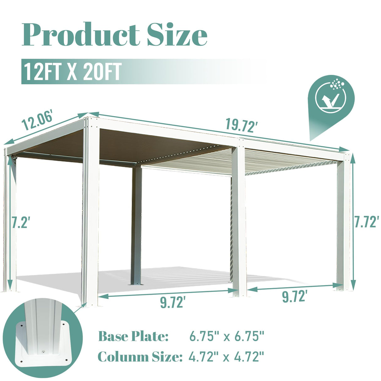 Domi Louvered Pergola 12'x20' Sun Shade Outdoor Aluminum Rainproof Pergola with Adjustable Roof for Backyard Garden Deck (White) domi outdoor living
