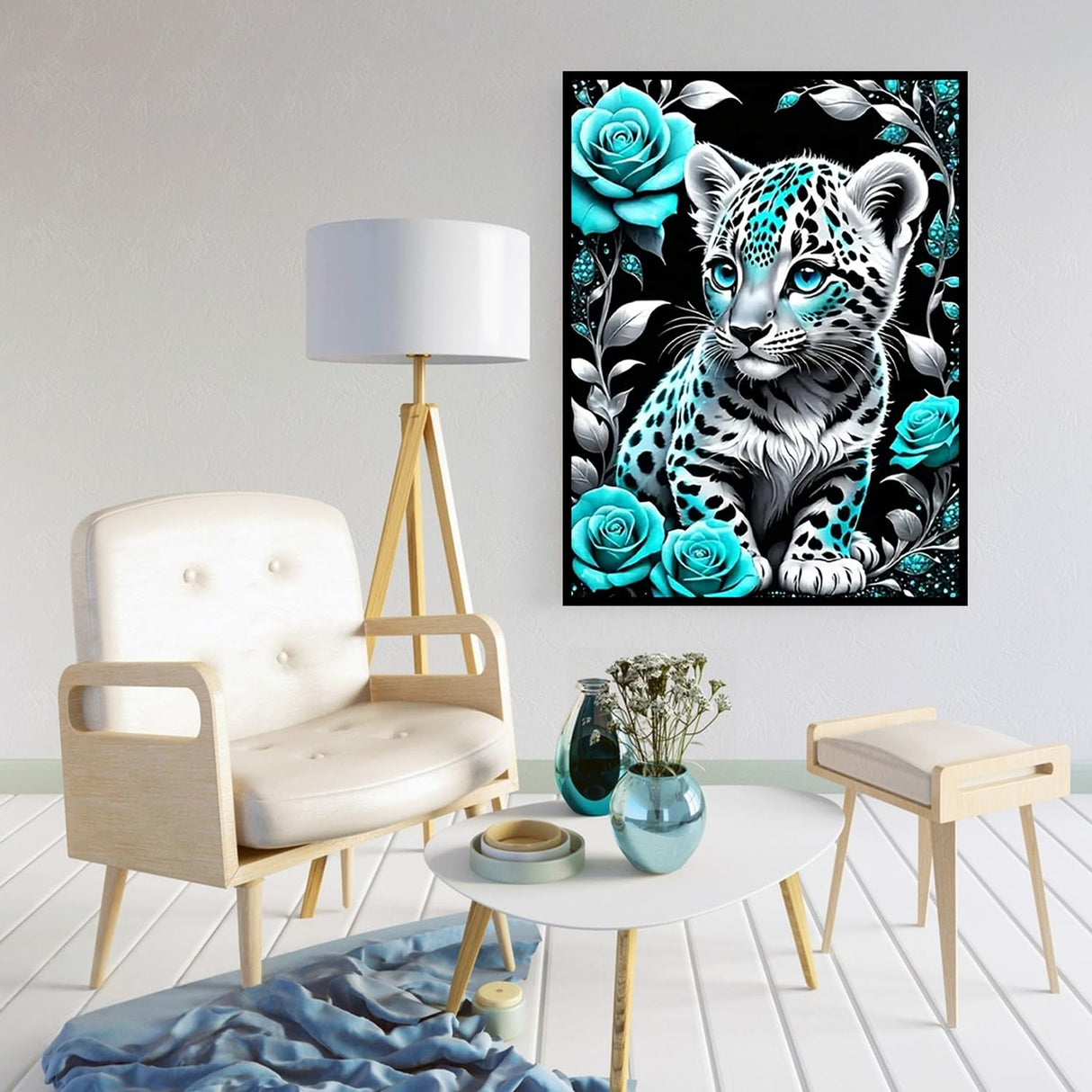 CHWGLFGG 5D Diamond Art Kits for Adults Beginners, Tiger Blue Rose Diamond Painting Kits, DIY Full Round Drill Paint by Diamonds Dot Gem Art for Adults, Home Wall Decor 12x 16 Inch CHWGLFGG