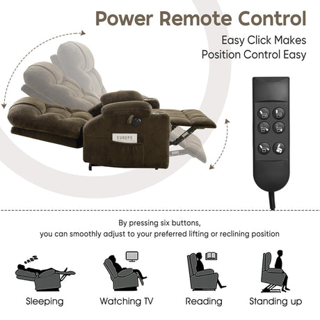 ABCASA Oversized Dual Motor Lay Flat Power Lift Recliner Chair with Massage, Heating, Lumbar Pillow, USB & Type-C Ports, Textile Lift Chairs Recliners, Large Recliner for Big & Elderly People - Brown ABCASA