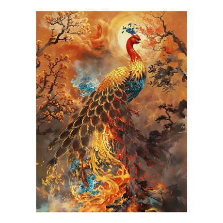Fabioyar Diamond Art Kits for Adults - Frameless Phoenix Blossoms Golden Hues Art 5d Diamond Painting Kits for Adults Beginners for Home Wall Decor 12 X 16 Inch Fabioyar