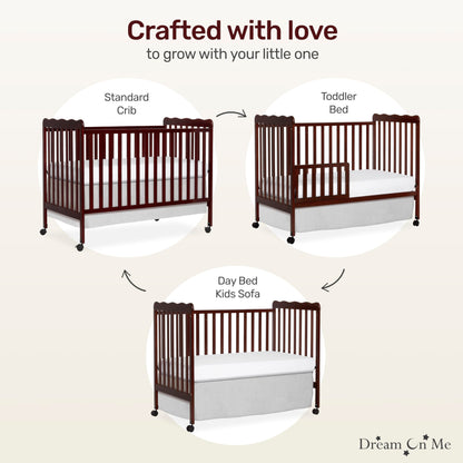 Dream On Me Carson Classic 3-In-1 Convertible Crib In Espresso, Made Of Sustainable Pinewood, Non-Toxic Finish, Comes With Locking Wheels, Wooden Nursery Furniture