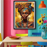Diamond Painting Kit, 30x40cm African Woman Portrait Cultural Art, Round Drill DIY Craft for Adults, Ethnic Style Decor Gift Amz Camel