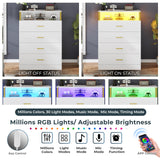 AOGLLATI White Dresser for Bedroom with Column Design, 4 Drawer Dresser with Charging Station, Modern Bedroom Led Tall Dresser for Bedroom Closet AOGLLATI