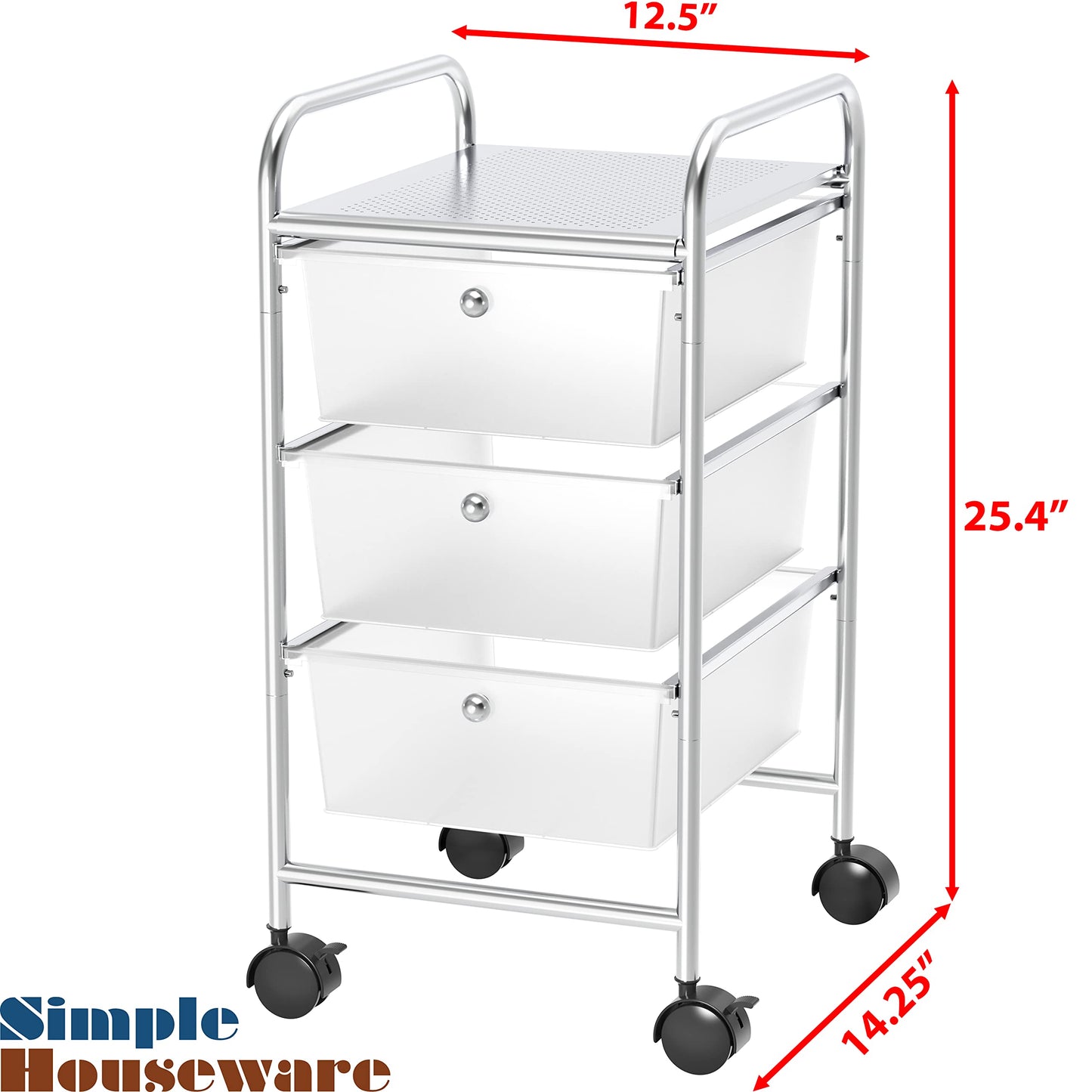 Simple Houseware Utility Cart with 3 Drawers Rolling Storage Art Craft Organizer on Wheels - WoodArtSupply