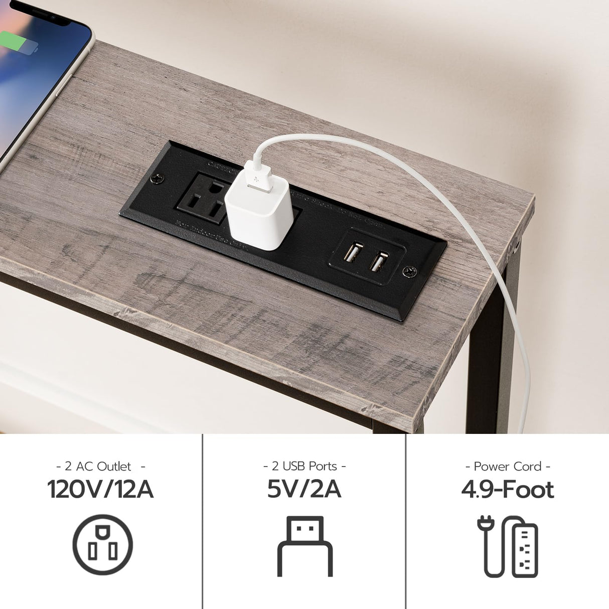 HOOBRO 5.9" Skinny Console Table with Charging Station, 63" Narrow Sofa Table with Power Outlets, Long Behind Couch Table, Slim Entryway Table for Hallway, Living Room, Greige and Black BG165UXG01 HOOBRO