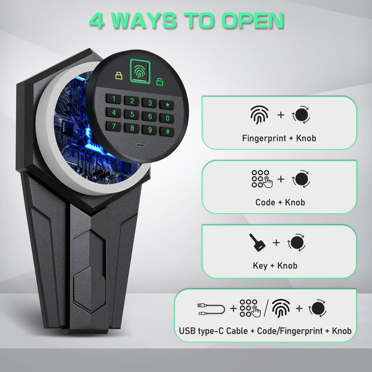 Omethey 2-3 Gun Safe, Biometric Fingerprint Gun Safe for Rifles and Pistols, Quick Access Rifle Gun Safe with Silent Mode and Alarm System, Gun Cabinet with Removable Shelf and 2 Adjustable Gun Slots Omethey