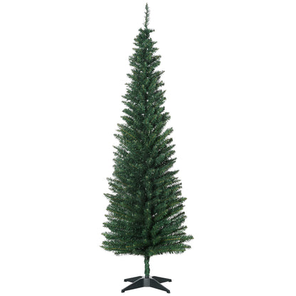 HOMCOM 6' Artificial Pencil Christmas Tree, Slim Xmas Tree with 390 Realistic Branch Tips and Plastic Stand, Green