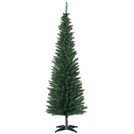 HOMCOM 6' Artificial Pencil Christmas Tree, Slim Xmas Tree with 390 Realistic Branch Tips and Plastic Stand, Green HOMCOM