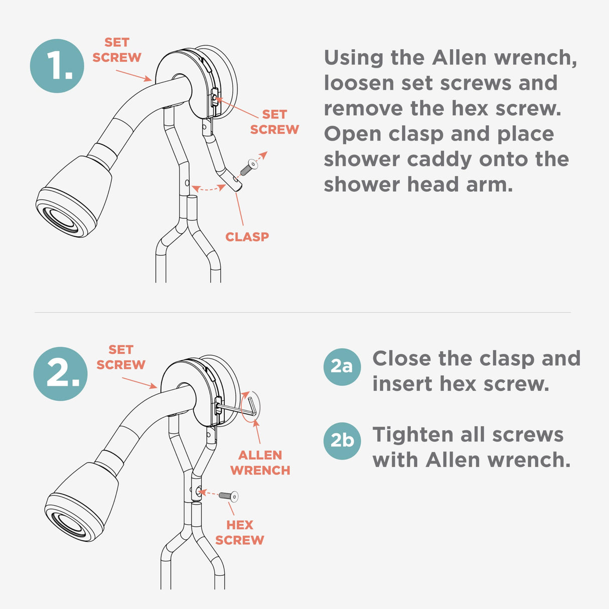 Zenna Home Rustproof Hanging Shower Caddy, Over the Shower Head Caddy with 2 Shelves and Built In Hooks, Aluminum Bathroom Hanging Organizer, Satin Chrome Zenna Home