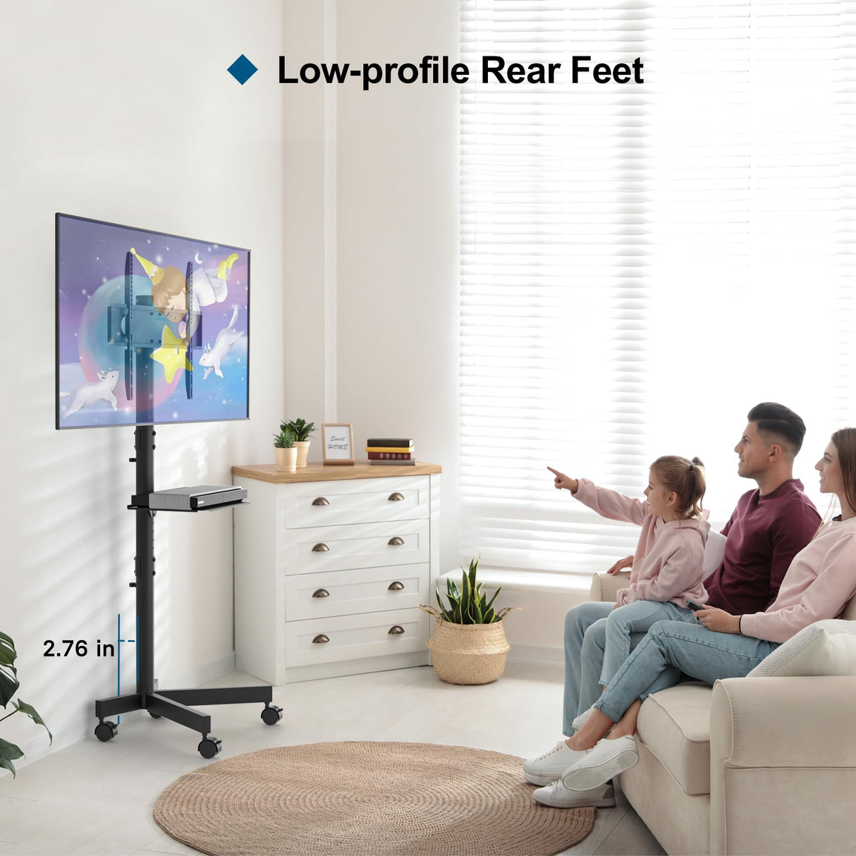 Mobile TV Cart for 23-60 Inch LED LCD Flat Curved Screens TVs, Rolling TV Stand with Locking Wheels Holds Up to 88lbs, Height Adjustable Portable Floor Stand with Media Shelf Tray, Max VESA 400x400mm BONTEC