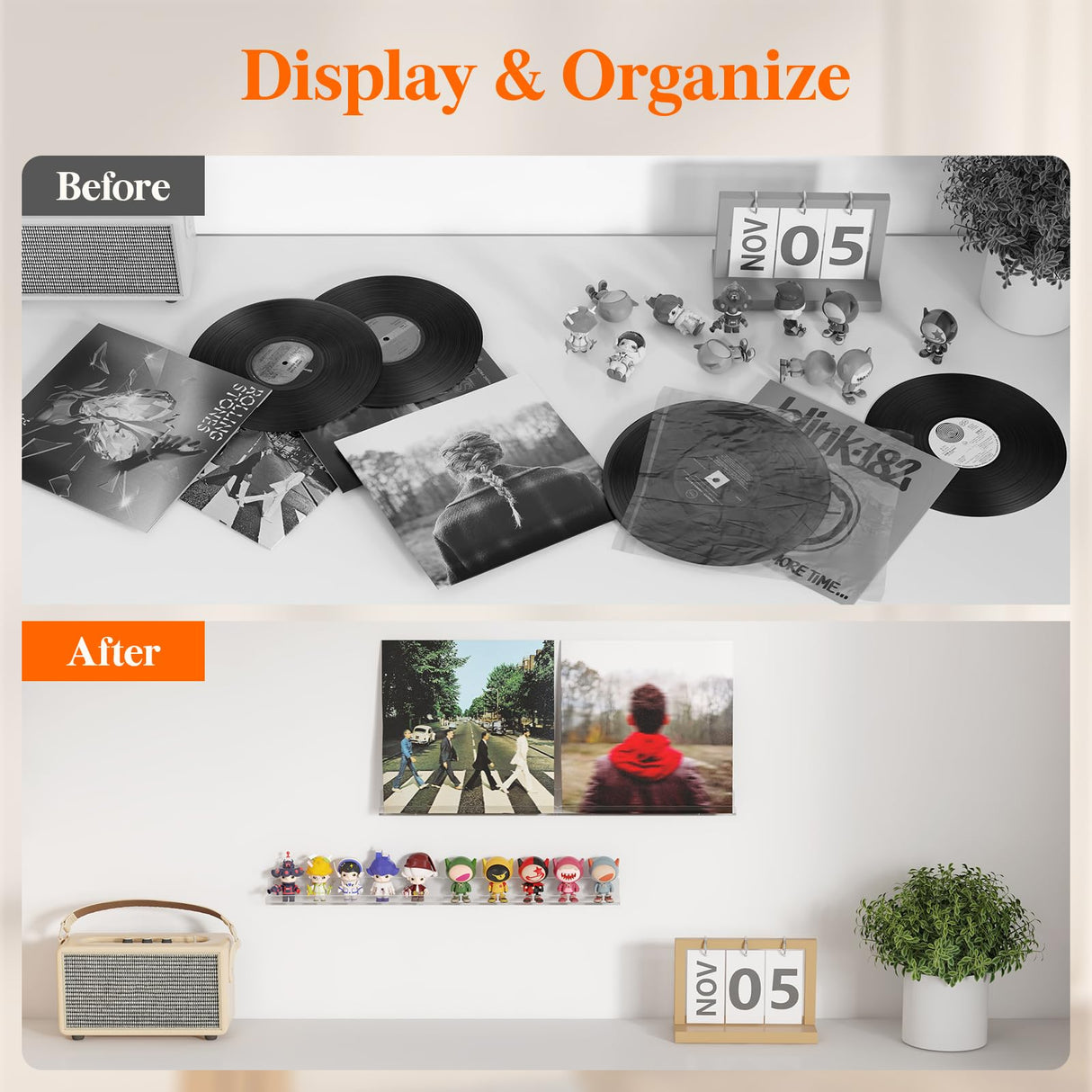 Lifewit Floating Shelves for Vinyl Record, 6 Pack 12" Clear Acrylic Wall Shelf Room Decor for Book/Photo/Picture/Makeup Display in Bedroom, Living Room, Bathroom Storage and Organization Lifewit