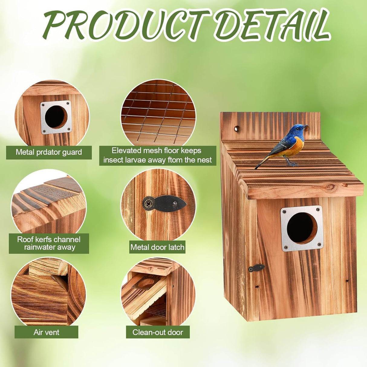 4-Piece Outdoor Bird House Set, Bird Houses for Outside with Metal Guards, Safety Locks, Flight Slots, & Ventilation, Bluebird Houses with 1-1/2" Entrance for Bluebirds, Wrens, Finches JZTKQTM