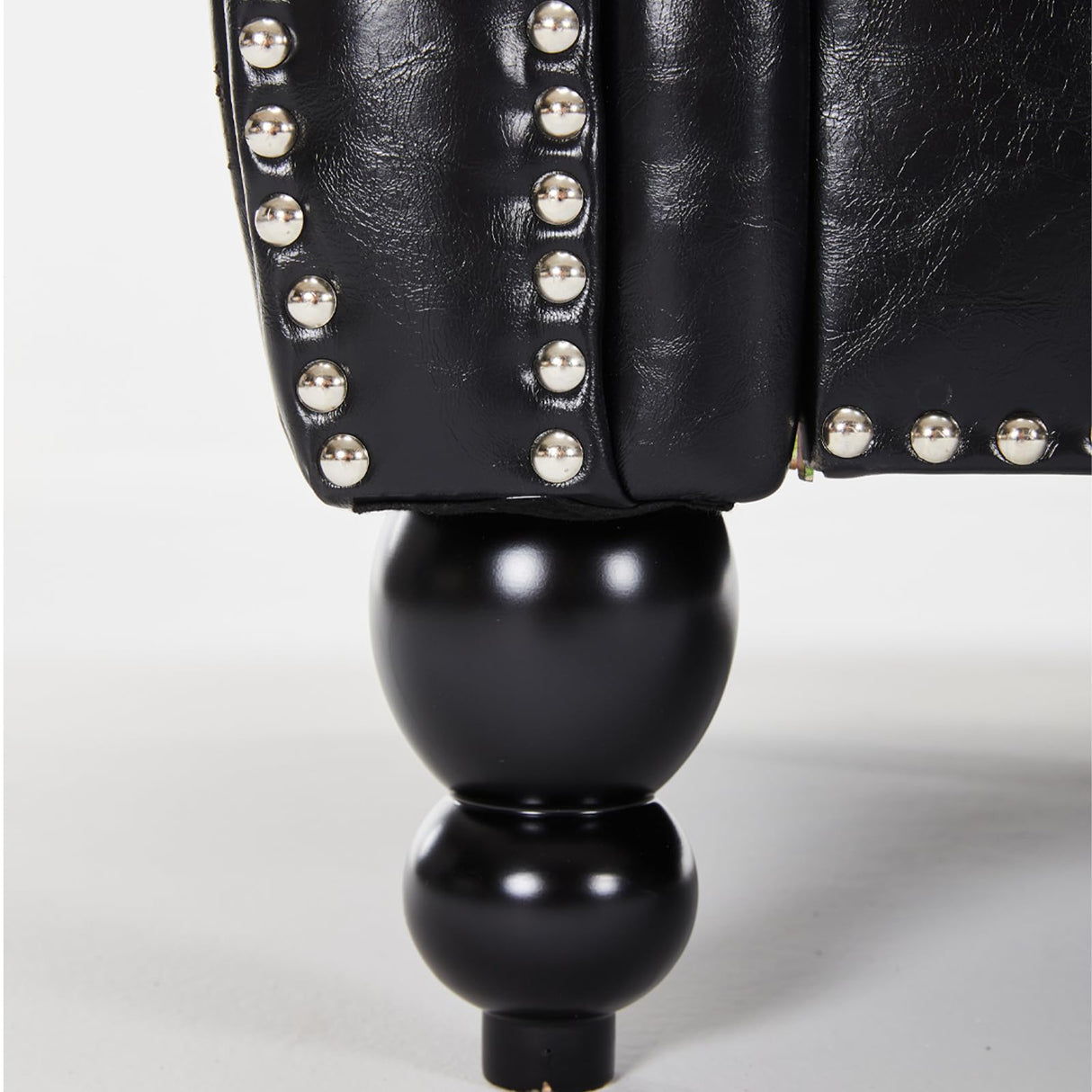 Chesterfield Sofa 83.4 " Faux Leather Couches with Gourd Wooden Legs, Deep Seat Comfy 3-Seater Upholstered Couch Button Nailhead Tufted Classic Couches for Living Room，Bedroom Easy to Assemble (Black) FEISHOMINOO