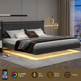 Gyfimoie Modern Grey King Floating Bed Frame with LED Lights and Double Beam Support Gyfimoie
