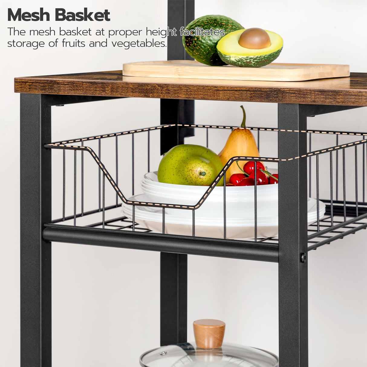 HOOBRO Rustic Brown Bakers Rack with Power Outlet and Storage Solutions HOOBRO