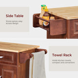 Lyromix 54" Rolling Kitchen Island on Wheels, Large Kitchen Island Cart with Storage Cabinet, Portable Wood Island Table for Kitchen with 2 Drawers and Spice Rack & Towel Rack, Rustic Brown Lyromix