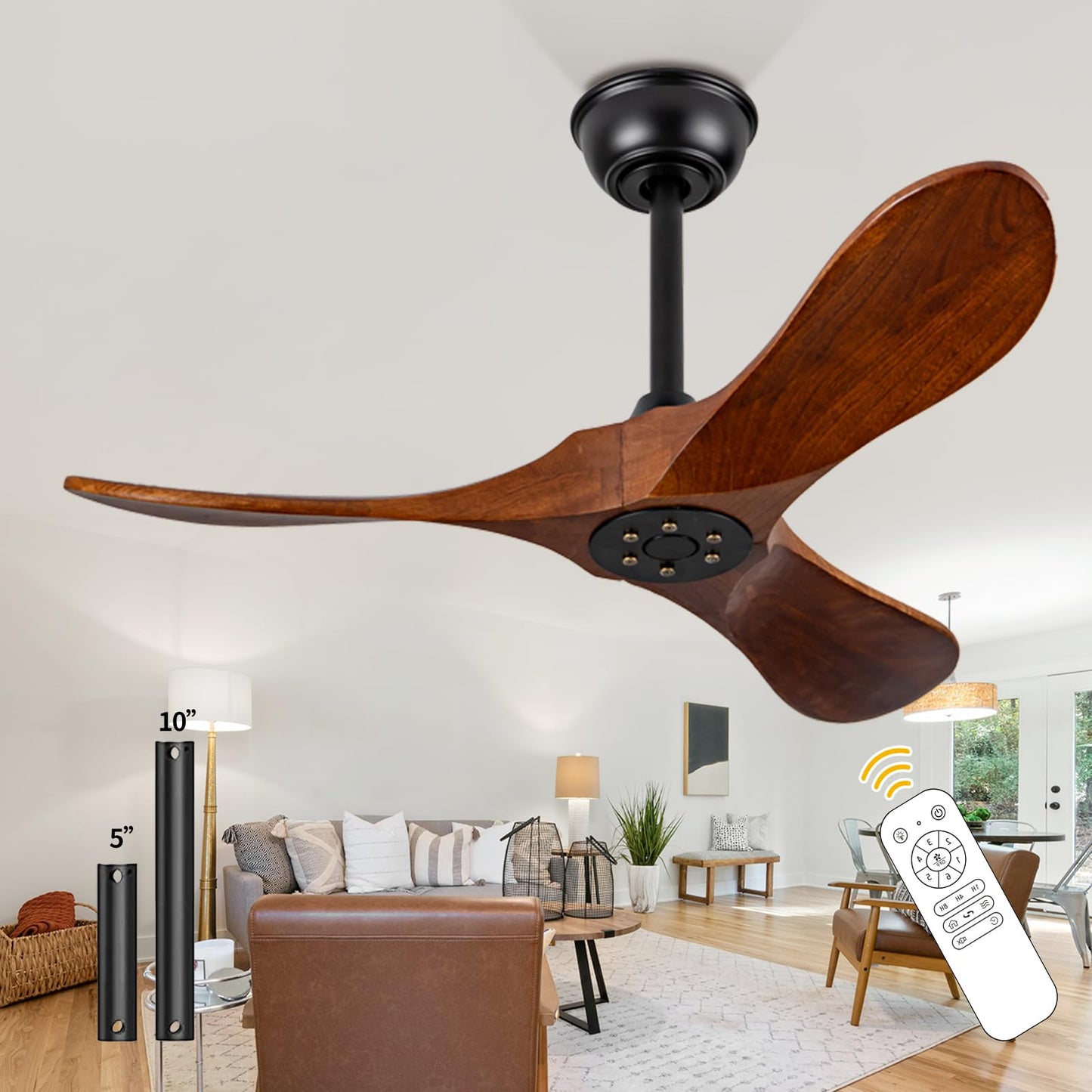 Ceversa 36 Inch Small Ceiling Fan no Light,Wood Ceiling Fan without Light with Remote Control,3 Blades Propeller Walnut Outdoor Ceiling Fan for Patio,Indoor,Living Room,Bedroom,Porch,Farmhous - WoodArtSupply