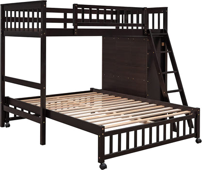 Harper & Bright Designs Twin Over Full Bunk Beds with Six Drawers and Flexible Shelves,Wooden Bunk Beds with Storage and Removable Bottom Bed for Kids Girls Boys,No Box Spring Needed (Espresso)