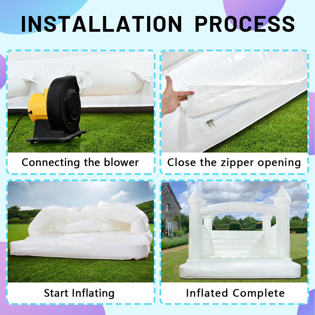 13ft White Bounce House Commercial Grade 100% PVC White Bouncy Castle for Wedding Memorable Birthday Parties & Event OWROMI