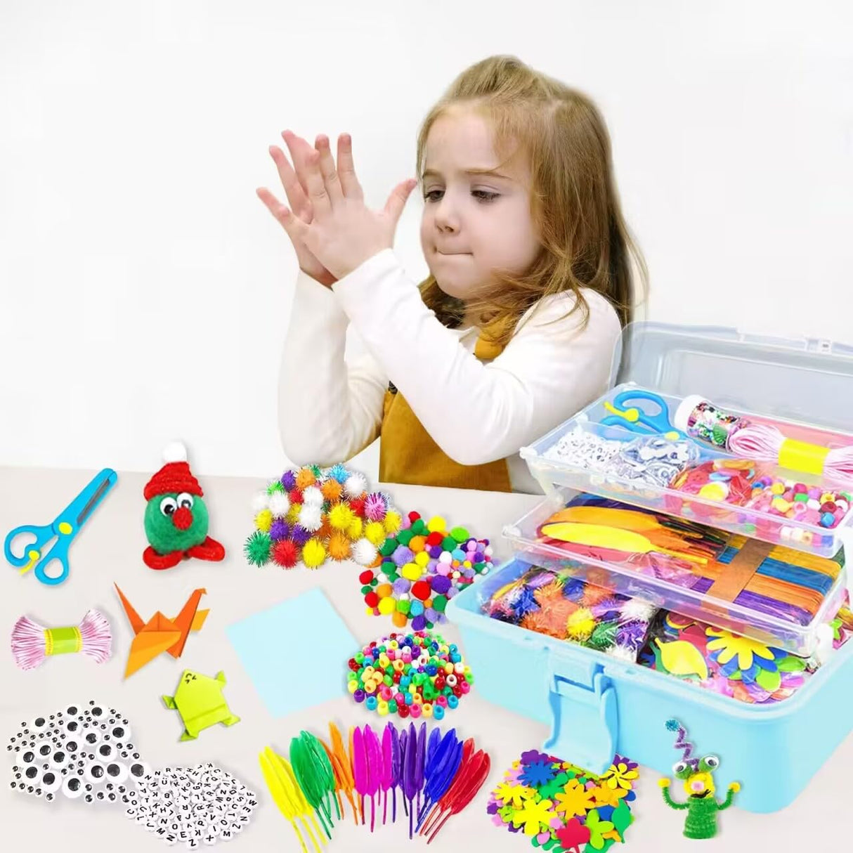 3000Pcs Arts and Crafts Supplies for Kids Crafts for Girls 8-12 Craft Kit with Pipe Cleaners Beads Crafts for Kids DIY School Supplies Set Crafting Box for Girls Boys Age 4-6, 6-8, 8-12 years Gifts VLUSSO