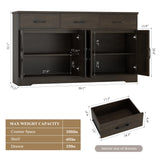 HOSTACK 59" Large Buffet Cabinet with Storage, Farmhouse Sideboard Buffet Cabinet with 3 Drawers, Wood Kitchen Coffee Bar with Doors and Shelves, Long Sideboard Table for Dining Room, Dark Brown HOSTACK