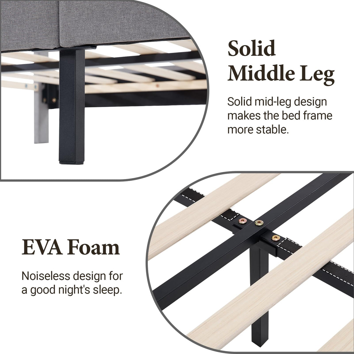 Forrise Full Size Upholstered Bed Frame with LED Lights and USB Ports - Modern Noise-Free Design in Grey Forrise