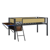 Bellemave Twin Loft Bed with Desk, Gaming mid loft Bed with Desk, LED, Low loft Bed for Adults, Teens, Kids, Twin loft Bed with Storage Space, Black+Brown Bellemave