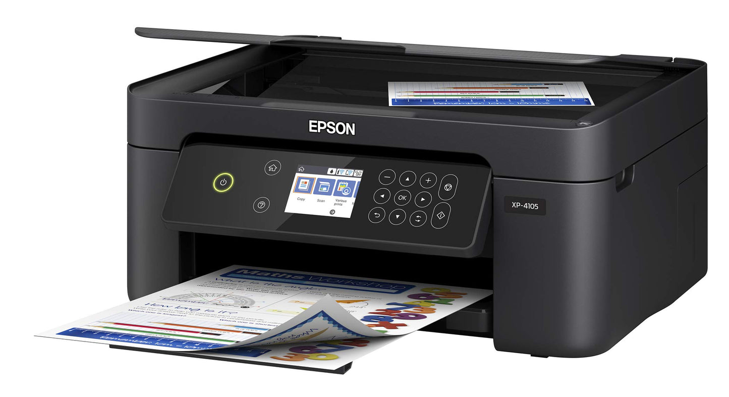 Epson Expression Home XP-4105 Wireless All-in-One Color Inkjet Printer, Black - Print Copy Scan - 10.0 ppm, 5760 x 1440 dpi, 2.4" LCD, Auto 2-Sided Printing, Voice Activated, DAODYANG Printer_Cable