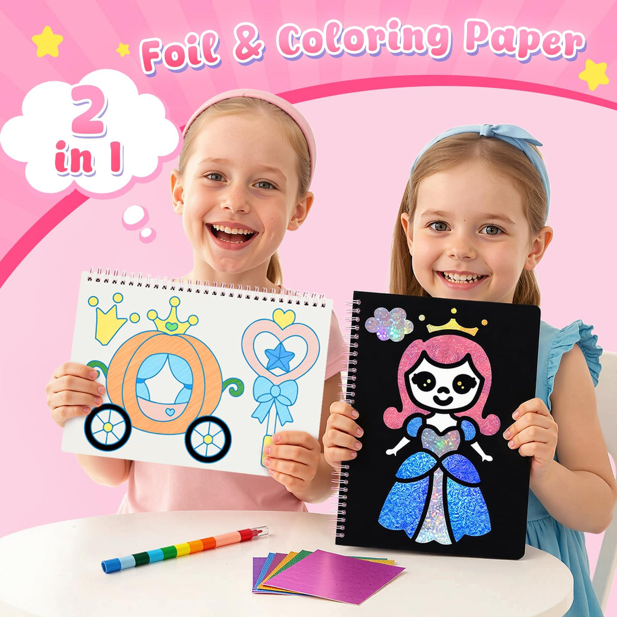 3 otters Foil Art Fun, Princess Arts and Crafts for Kids DIY Creative Travel Toy Birthday Gifts for Girls 4 5 6 7 8 3 otters