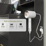 BORNOON Makeup Vanity with LARGE Lighted Mirror and Chair, 7 Drawers Vanity Makeup Desk Table with Power Strip, Adjustable Lighting, and Cushioned Storage Stool for Women, Girls, Teens, and Home Decor BORNOON