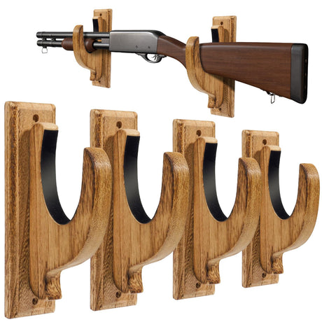 iFeelonely Gun Rack Wall Mount，4 Pack Gun Racks for Wall Shotgun Hooks Gun Wall Mount Indoor Gun Racks Rifle Wall Mount Wooden Gun Cabinets Stand Display Shelf Brown iFeelonely