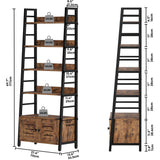 IRONCK Rustic Brown 4-Tier Industrial Ladder Bookshelf with Louvered Doors and Cabinet IRONCK