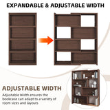 AKFJOSGE Expandable 3-in-1 Convertible Bookcase with Adjustable Width, Corner & Straight Shelf Design, 4-Tier Modern Storage Organizer, Space-Saving Wooden Bookshelf for Living Room, Bedroom AKFJOSGE