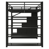 SOFTSEA Full Size Loft Bed with Storage Stairs, Full Metal Loft Bed with Wardrobe, Shelves, Cabinets and Wardrobe for Adults, Stairway Loft Bed Heavy Duty with Storage Steps for Kids Teens, Black SOFTSEA