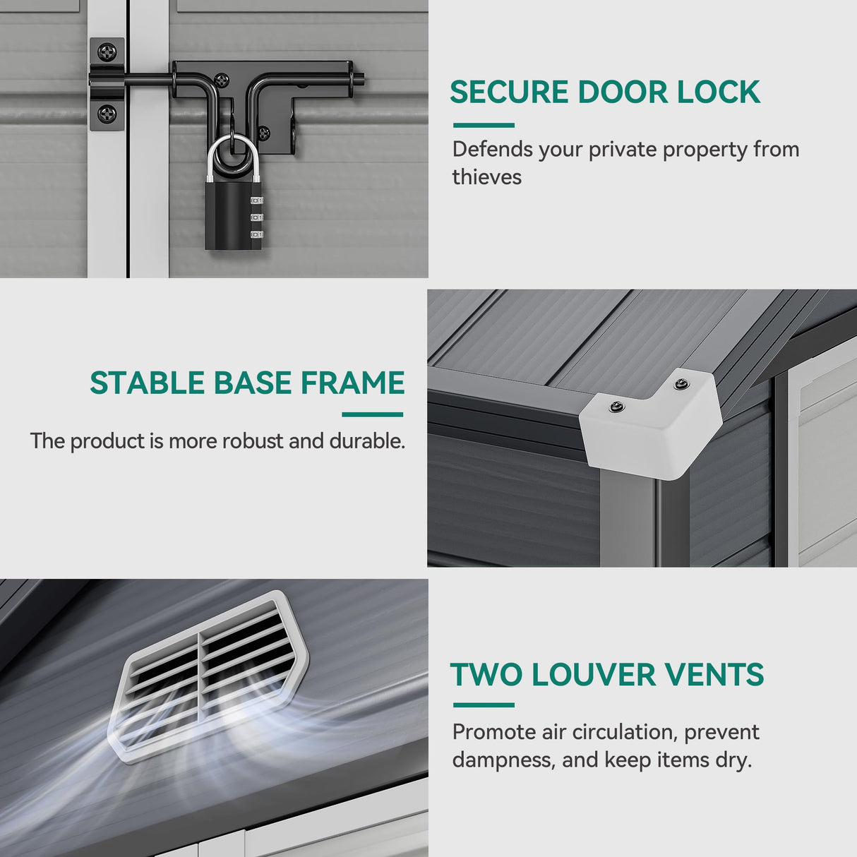 YITAHOME 6x6FT Resin Storage Unit sans Flooring, All-Weather Plastic Shed with Window, Vents and Secured Doors, Outdoor Plastic Tool Cabin for Poolside, Lawn, Backyard, Patio, Dark Gray YITAHOME