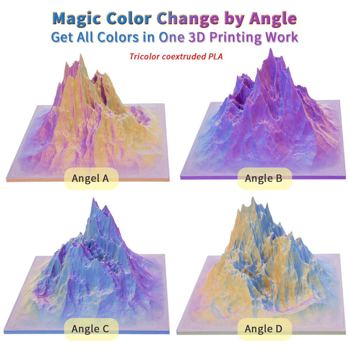 ZIRO PLA Filament 1.75mm, Matte Multicolors 3D Printer Filament, Color Change with Angle, Tri-Colors 3-in-1 Chrome, Dimensional Accuracy +/-0.03mm, Fit Most FDM 3D Printers,1KG Spool, Purple Sunset ZIRO