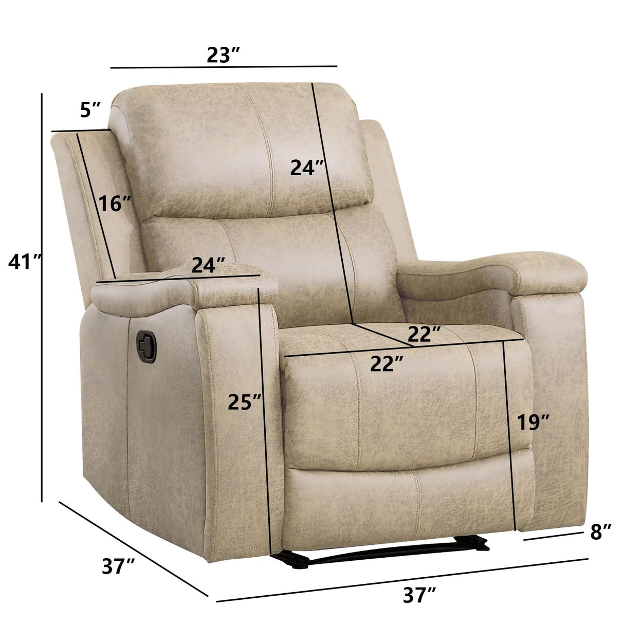 EBELLO Recliner Chair, Single Overstuffed Sofa Recliner, Breathable Faux Leather Manual Reclining Chairs with Hidden Cup Holder, Arm and Back for Adults, Living Room, Bedroom, Beige EBELLO
