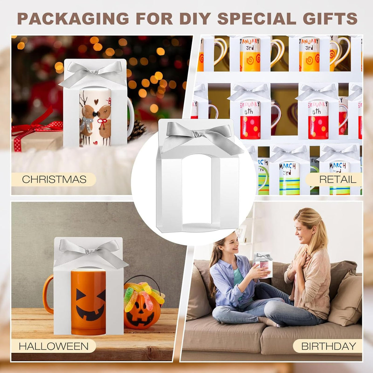 Kosiz 72 Pack Mug Boxes Gift Bags Bulk for Sublimation Mugs Gift Box with Window Mug Boxes for Shipping Selling Gift Packaging Box for Blanks Sublimation Coffee Mugs Gift Wrapping (11 Oz) Kosiz