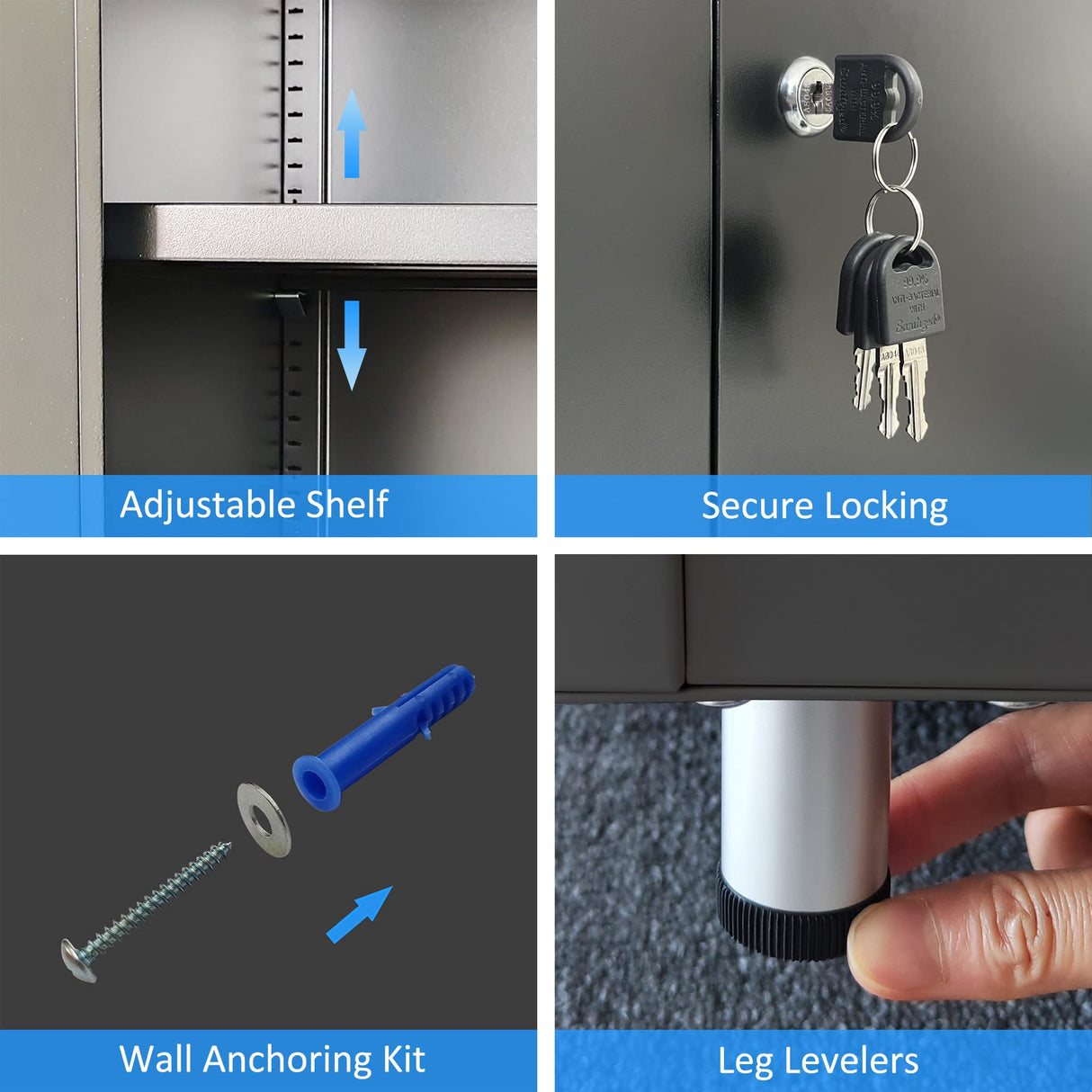 JINGUR Metal Storage Cabinet with Locking Doors and Adjustable Shelf, Small Lockable Sideboard Buffet Cabinet for Home Office Hallway Entryway Living Dining Room (Black) JINGUR