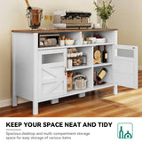 YITAHOME 55'' Farmhouse Buffet Cabinet with Storage, Large Sideboard Cabinet with 2 Doors & Open Storage, Versatile Coffee Bar Table for Kitchen & Living Room (White) YITAHOME