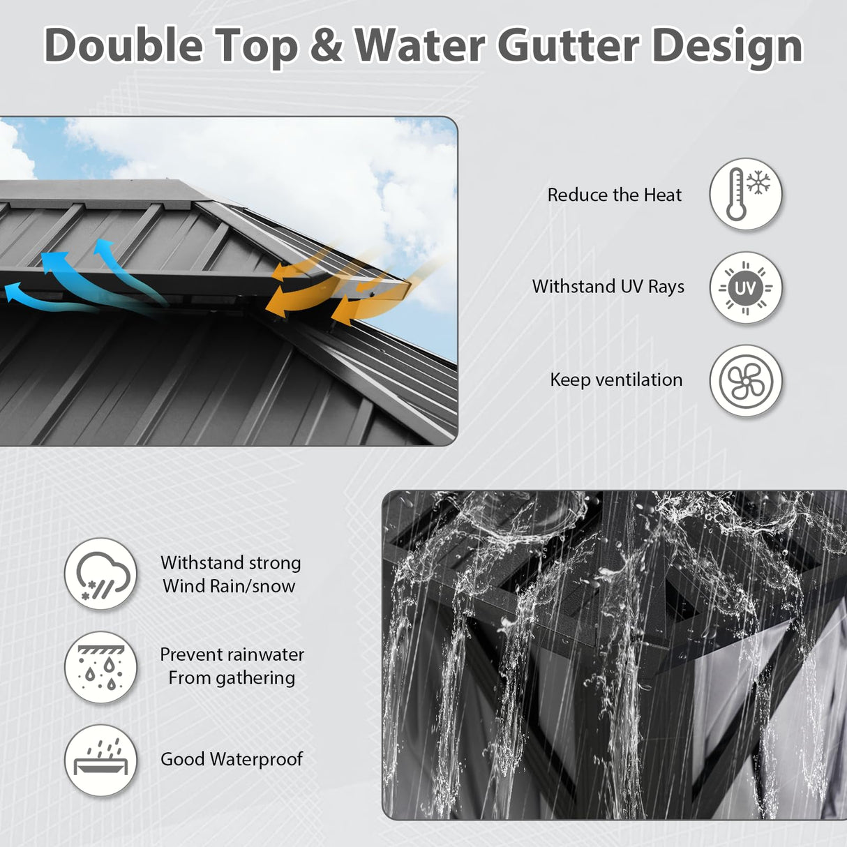 Aoxun Hardtop Gazebo 12FT X 20FT, Galvanized Steel Double Top, Aluminum Metal Gazebo with Netting and Curtains, Permanent Gazebo Pavilion for Outdoor Dining, Wedding, Party Aoxun