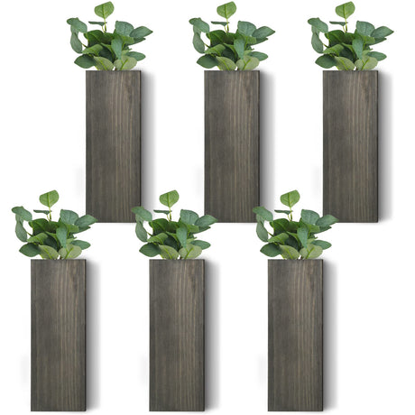 Nuanchu 6 Pack Wood Wall Planter Wooden Hanging Planter for Dried Flowers and Artificial Greenery Plants Wooden Pocket Vase Farmhouse Wall Decor for Indoor Hydroponics Plants (Dark, Wood Style) Nuanchu