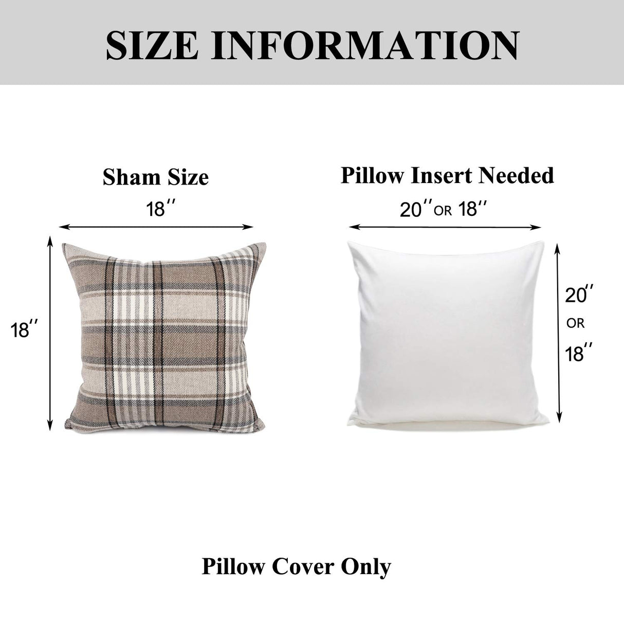 YOUR SMILE Retro Farmhouse Outdoor Buffalo Tartan Chequer Plaid Cotton Linen Decorative Throw Pillow Case Cushion Cover Pillowcase for Sofa 18 x 18 Inch, Set of 2, Khaki/Stripe YOUR SMILE