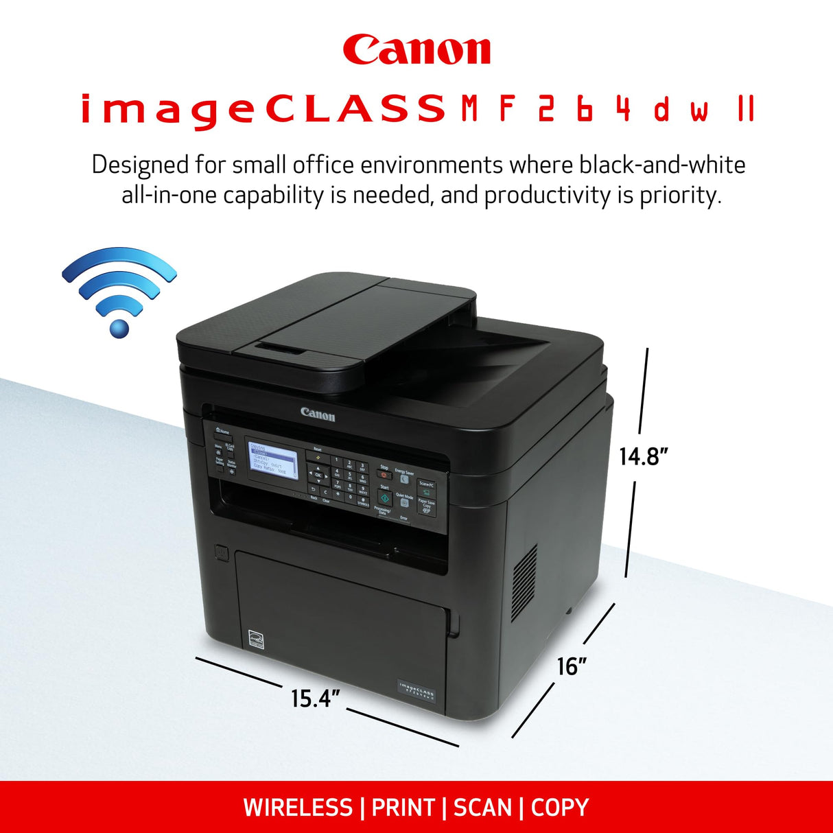 Canon imageCLASS MF264dw II Wireless Monochrome Laser Printer, Print, Copy and Scan, Auto Document Feeder, Black Canon
