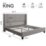 HOWE King Size Upholstered Platform Bed Frame, Wingback Bed with 50.8" Headboard, Corduroy/Solid Wood Leg/No Box Spring Needed/Noise Free/Taupe HOWE