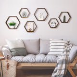 Hexagon Floating Shelves Set of 6 Farmhouse Honeycomb Wall Storage Shelf Wood Display Hexagonal Shelves Wall Mounted Hanging Rustic Shelf Racks for Bedroom Living Room Hallway Office Decor, Brown CADUKE