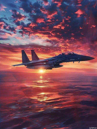 QLTBPVJK Fighter Sunset Diamond Painting Kits for Adults, Airplane Diamond Painting Art Kit for Adult, DIY Full Drill Gem Art with Diamonds for Relatives and Friends Home Wall Decor Gifts 12x16 Inch