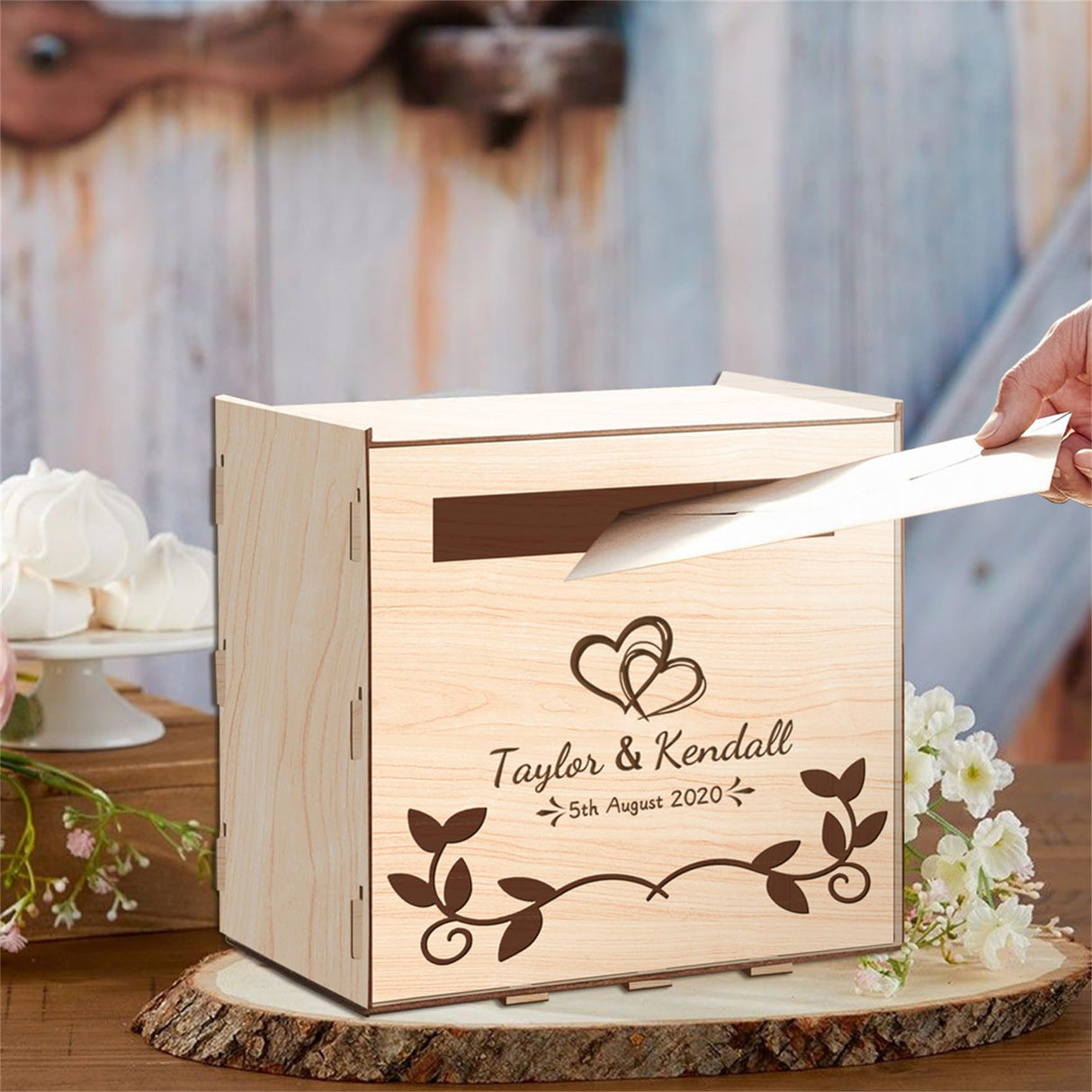 Personalized Wooden Card Box for Wedding Reception Custom Wooden Wedding Card Box Holder with Slot Wedding Money Box Holder with Name and Date Engagement Party Envelope Keepsake Memory Chest Smallduuck