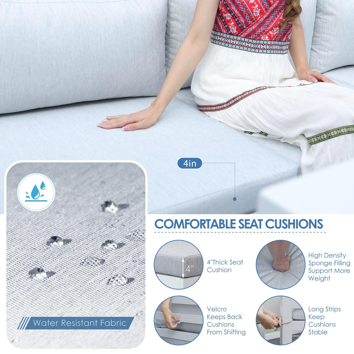 NICESOUL 9 Piece Luxury Aluminum Outdoor Sectional Sofa with Fire Pit Table, Oversized L Shaped Patio Furniture Set, 29" Deep Wide Seating, 500 lbs Heavy Duty Conversation Set for Backyard, Light Grey NICESOUL