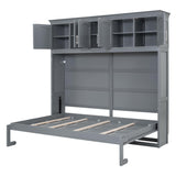 Ball & Cast Queen Size Murphy Bed with Top Storage Lockers and Metal Chain,Wood Hidden Closet Bed W/Slats Support,Space-Saving,Easy Assembly,for Bedroom,Guest Room,Home,Office,Gray Ball & Cast